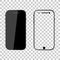 PNG mockup. Phone mock up. Black smartphone. Mobile cellphone with blank screen isolated on transparent background. Template and