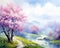 Pnting watercolor landscape is a beautiful spring nature background.