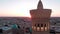 Po-i-Kalyan mosque complex in Bukhara and Kalyan Minaret at sunset, drone aerial