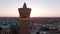 Po-i-Kalyan mosque complex in Bukhara and Kalyan Minaret at sunset, drone aerial