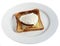 Poached egg on plate over white