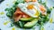 Poached egg and salmon on an avocado salad., AI Generated