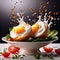 Poached eggs with whole yolk, classic breakfast meal