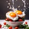 Poached eggs with whole yolk, classic breakfast meal