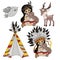 POCAHONTAS LIFE Indians Princess Pets Vector Illustration Set