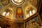 POCHAIV, UKRAINE -2021: Lavra Orthodox Christian Monastery Complex Transfiguration Cathedral Interior Cupola Ceiling