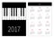 Pocket calendar 2017 year. Week starts Sunday. Flat design Vertical orientation Template. Big piano Keys Music Card.