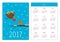 Pocket calendar 2017 year. Week starts Sunday. Flat design Vertical orientation Template. Flying bird with girt box and baby birdi