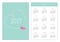 Pocket calendar 2017 year. Week starts Sunday. Flat design Vertical orientation Template. Flying paper plane. Big dash heart in th