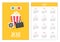 Pocket calendar 2018 year. Week starts Sunday. 3D paper red blue glasses. Open clapper board Movie reel Popcorn Cinema Movie icon