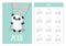 Pocket calendar 2018 year. Week starts Sunday. Panda ride