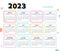 Pocket calendar on 2023 year, French. rainbow horizontal