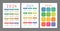 Pocket calendar 2024 year. Portrait orientation. English colorful vector set. Vertical template. Design collection. Week starts on