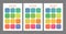 Pocket calendar 2025, 2026 and 2027 years. Portrait orientation. English colorful vector set. Vertical template. Design collection