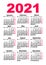 Pocket calendar template 2021. Vertical calendar grid first day monday