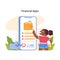 Pocket money concept. Young girl explores a financial app, learning