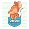 Pocket rat. Happy new year 2020, cute cartoon rat and pockets mouse vector illustration