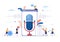 Podcast Background Vector illustration People Using Headset To Record Audio, Host Interviewing Guest or Show With Microphone