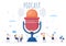 Podcast Background Vector illustration People Using Headset To Record Audio, Host Interviewing Guest or Show With Microphone
