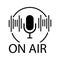 Podcast icon like on air live. Podcast. Badge, icon, stamp, logo. Radio broadcasting or streaming. Vector stock illustration.