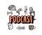 Podcast lettering with decoration. Vector design.