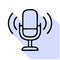Podcast line icon, vector pictogram of microphone with sound waves