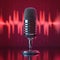 Podcast live streaming microphone with sound wave on magenta backdrop