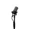 Podcast microphone on a tripod a black metal dynamic microphone  front view  product photo
