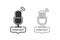 Podcast radio line icon set illustration. Studio table microphone broadcast text podcast