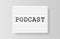 Podcast. Retro advertising with retro lightbox on white background. Vector design banner. Vector illustration.