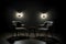 Podcast room interior with two empty chairs and spotlights. Generative AI