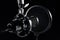 Podcast sound recording microphone on black background