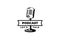 Podcast station or singer karaoke with retro microphone. Design element for logo, label, emblem, sign