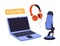 Podcast, voiceover, broadcasting, online communication, webinar, virtual meeting and conference concept. Headphones