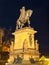 Podebrady by night. Illuminated statue of Jiri z Podebrad. Czech Republic