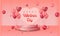 Podium 3D Love shape and balloon cute valentine day beautiful background