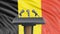 Podium lectern with microphones and Belgian flag in background