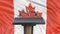 Podium lectern with microphones and Canadian flag in background