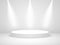 Podium round with light. White realistic stage with spotlights. illuminated circle with shadow. White 3d pedestal or