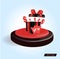 Podium for sales and discounts. Red and black podium, box and coupon for a discount. 3d vector image in wide extension