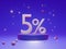 The podium shows up to 5% off discount concept banners, promotional sales, and super shopping offer banners. 3D rendering