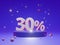 The podium shows up to 5% off discount concept banners, promotional sales, and super shopping offer banners. 3D rendering