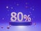 The podium shows up to 80% off discount concept banners, promotional sales, and super shopping offer banners. 3D rendering