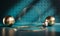 Podium Stage Circle Glass Sphere Dark Teal Gold Display Product 3D Rendering