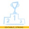 Podium with win cup icon. Line doodle sketch. Editable stroke icon
