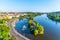 Podoli Quarter and Vltava River. Aerial view from Vysehrad, Prague, Czech Republic