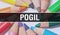 POGIL concept banner with texture from colorful items of education, science objects and 1 september School supplies. POGIL with