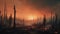 A poignant documentary-style narrative of a wildfire aftermath, charred trees against a smoke-filled sky