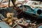 Poignant Scene of a Child's Toy in a Wrecked Car