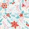 Poinsettia pattern Floral christmas pattern New Year seamless background Blue red hand drawn textile design Vector